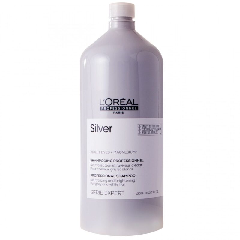 L'Oréal Professionnel Serie Expert Silver Magnesium – Șampon iluminator pentru păr gri, alb sau blond deschis 1500 ml