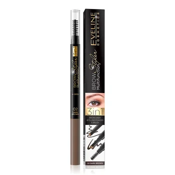 Creion Sprâncene 3in1 Eveline Brow Styler 02 Dark Brown, 1,2 g