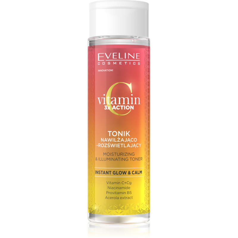 Eveline Vitamin C 3x Action – Tonic Hidratant și Iluminator cu Vitamina C și Niacinamidă, 200 ml