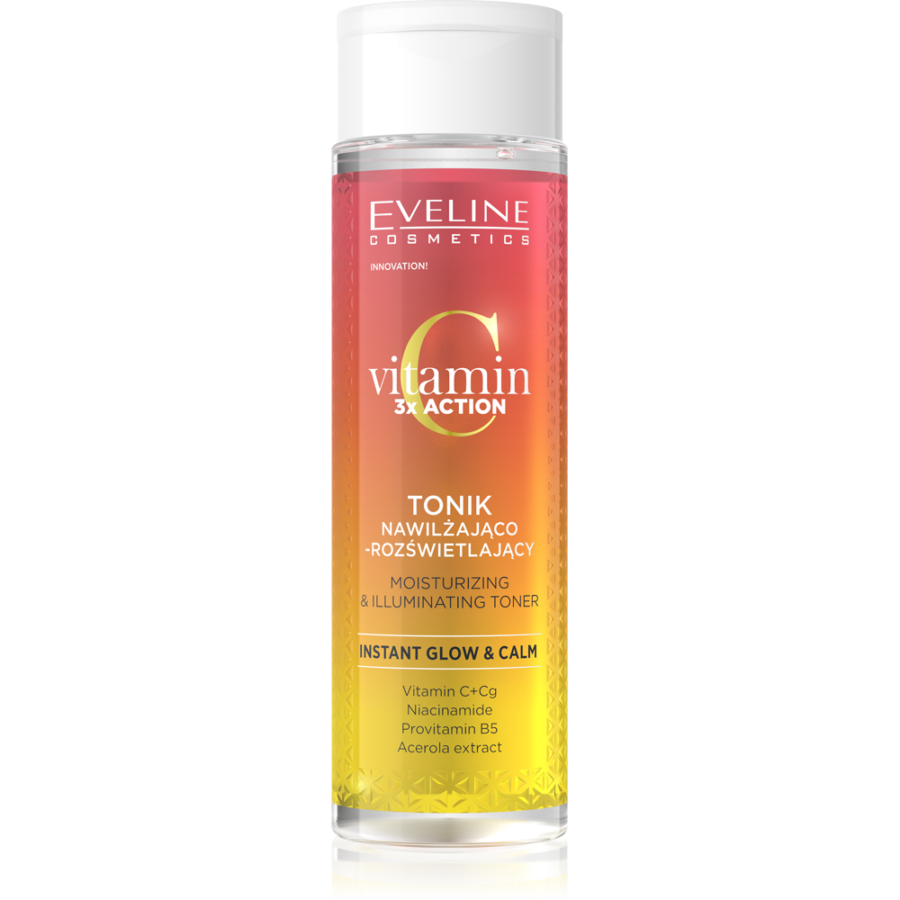 Eveline Vitamin C 3x Action – Tonic Hidratant și Iluminator cu Vitamina C și Niacinamidă, 200 ml