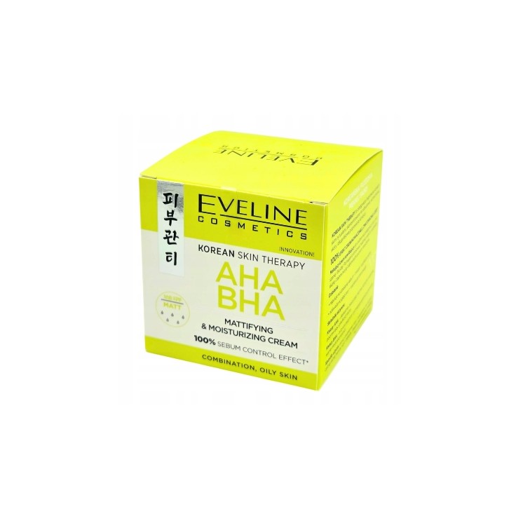 Eveline Korean Therapy AHA/BHA – Cremă Matifiantă și Hidratantă pentru Ten Mixt și Gras, 50 ml